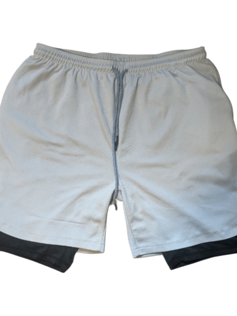 Men's Light Gray Athletic Layered Shorts with Drawstring